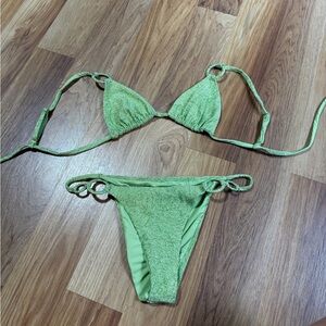 DEVON WINDSOR Sparkly Bright Green Textured Triangle Bikini Set